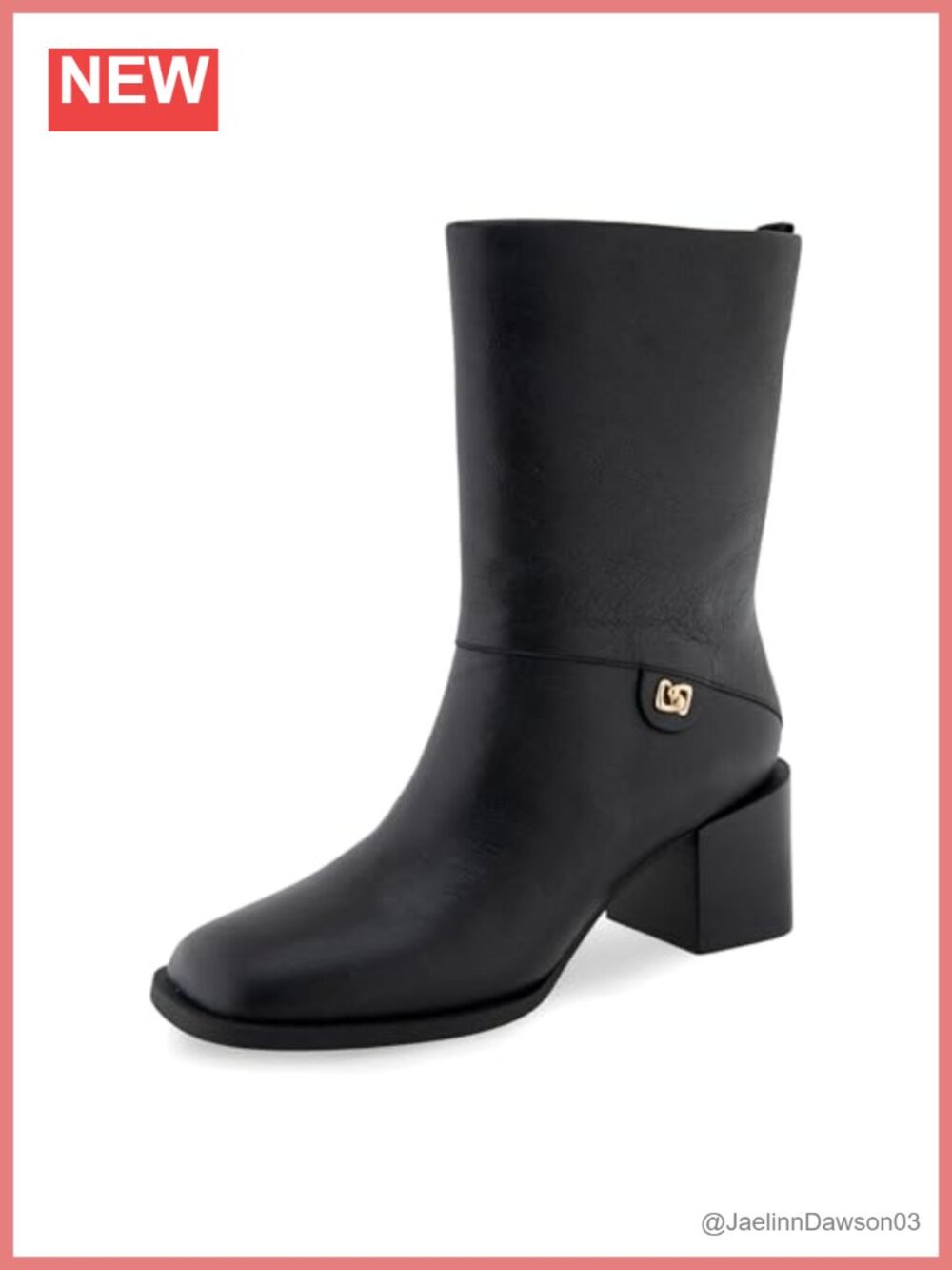Aerosoles Oro Mid-Calf Boots Leather Square Toe Block Heel Side Zip
